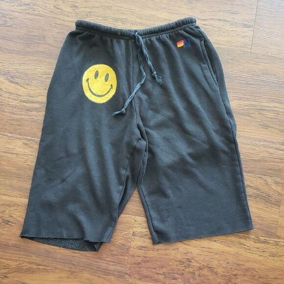 Aviator Nation Dark Gray Athleisure Edgy Chic Y2K Streetwear Smiley Shorts S - Picture 1 of 9